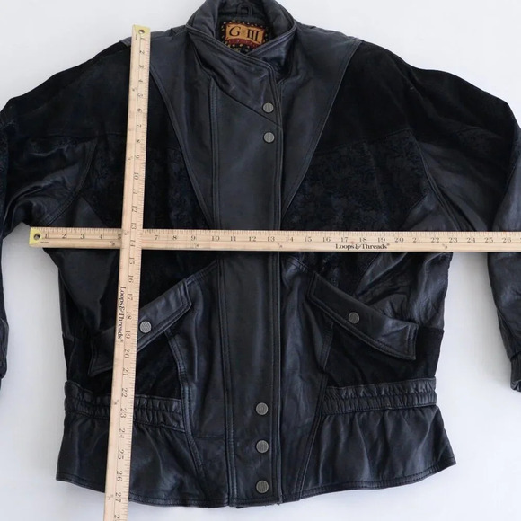 Vintage Giii Black Leather &  Suede Floral Design Zip Up Bomber Jacket Medium - Picture 4 of 15